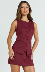 Torah Top - Crew Neck Long Line Vest Top in Burgundy