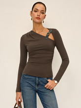 Belt-Decor Asymmetric Long Sleeve T-Shirt