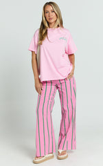 Alda Two Piece Set - Pasta Lovers Club Tee and Striped Pant Set in Pink