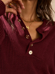 Metal Button-Front Knit Top