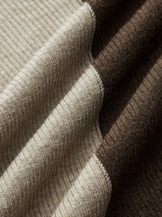 Two-Tone Turtleneck Ribbed Knit Top