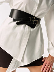 Double Buckle PU Leather Wide Belt