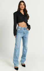 Barker Jeans - Low Rise Recycled Denim Straight Leg Jeans in Mid Blue Wash