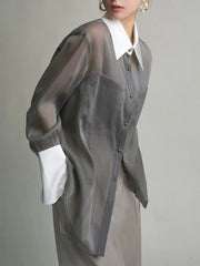 Semi-Sheer Leisure See Through Shirt With Cami Top