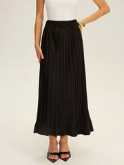 Pleated Elastic Waist Maxi Skirt