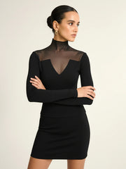 Sheer Paneled Long Sleeve Top