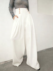 High-Waist Metal Detail Wide-Leg Pants