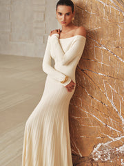 Off-Shoulder Textured Knit Maxi Dress
