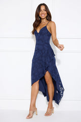 Sapphire Cascade Midi Dress Navy