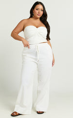 Hamilton Linen Pants - Straight Elasticated Mid Waist Pants in White