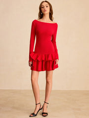 Long Sleeve Tiered Ruffle Mini Dress