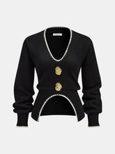 Buttoned Contrast Fringe Split Sweater