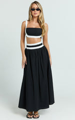 Sapphire Two Piece Set - Contrast Band Crop Top and A Line Maxi Skirt in Reverse
