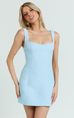 Aretha Mini Dress - Corset Panel Dress in Blue