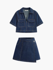 Denim Pocket Detail Shorts Set