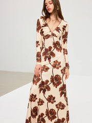 Floral Print V-Neck Maxi Dress