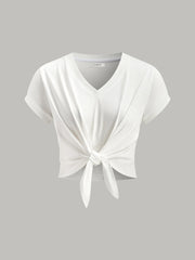 Knot Front V-Neck T-Shirt