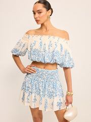 Floral Off-Shoulder Crop Top and Cinching Skirt Set