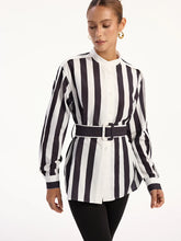 Contrast Striped Belted Shirt