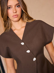Cotton & Linen Asymmetric Button-Front Top