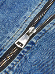 Puff-Sleeve Denim Panel Slim Jacket