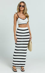 Jamil Two Piece Set - Stripe Column Maxi Skirt And Strappy Corset Crop Knit in White