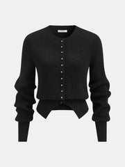 Puff Sleeve Rib-Knit Cardigan