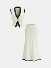 Contrast Trim Knit Vest and Midi Skirt Set