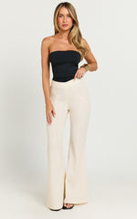 Jamir Pants - Linen Look High Waisted Fit and Flare Pants in Cream