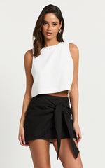 Vicky Top - Linen Shift Key Hole Crop Top in White