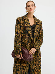 Tiger Print Oversized Tweed Long Coat