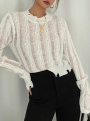 Semi-Sheer Snowflake Crochet Knit Shirt