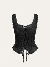 Semi-Sheer Lace-Trimmed Ruched Corset Top