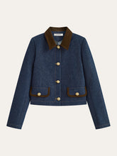 Metal Button Suede Collar Denim Jacket