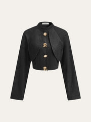 Metal Detail Cropped Denim Jacket