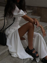 Frenchy Button Split Long Dress