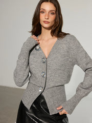 Wool Blend 3D Sequins Floral Cardigan