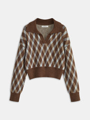 Argyle Patterned Collared Knit Sweater