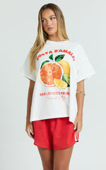 Jodie Top - Oversized Oranges Print T-Shirt in White