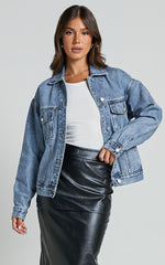 Lindsey Jacket - Long Sleeve Denim Jacket in Mid Blue Wash