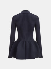 Collared Buttoned Peplum Cardigan