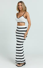 Jamil Two Piece Set - Stripe Column Maxi Skirt And Strappy Corset Crop Knit in White