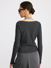 2 in 1 Twist Color-Block Wool Blend Knit Top