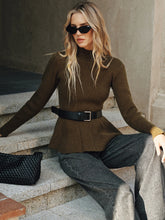 Belted Peplum Turtleneck Knit Top