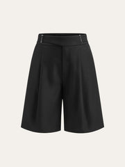 Buckle Detail Mid-Waist Shorts