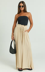 Hany Pants - High Waist Drawstring Wide Leg Pants in Stone