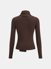 Ribbed Knit Scarf Detail Fitted Top