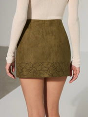 Floral Print Suede Effect Mini Skirt