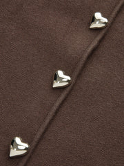 Leg-Of-Mutton Sleeve Heart-Button Wool Blend Cardigan