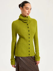 Shawl Collar Wool-Blend Ribbed Cardigan